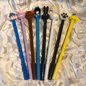 Random #1 8 pc Black Gel Roller Ball Ink Pen Set (0.5mm tip) + Pouch